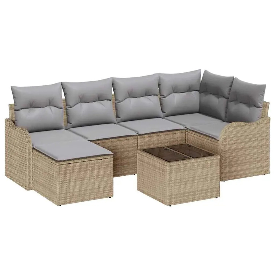 7-teiliges vidaXL Garten-Sofa-Set aus Polyrattan in Beige und Grau mit Kissen und Tisch - Bild 2