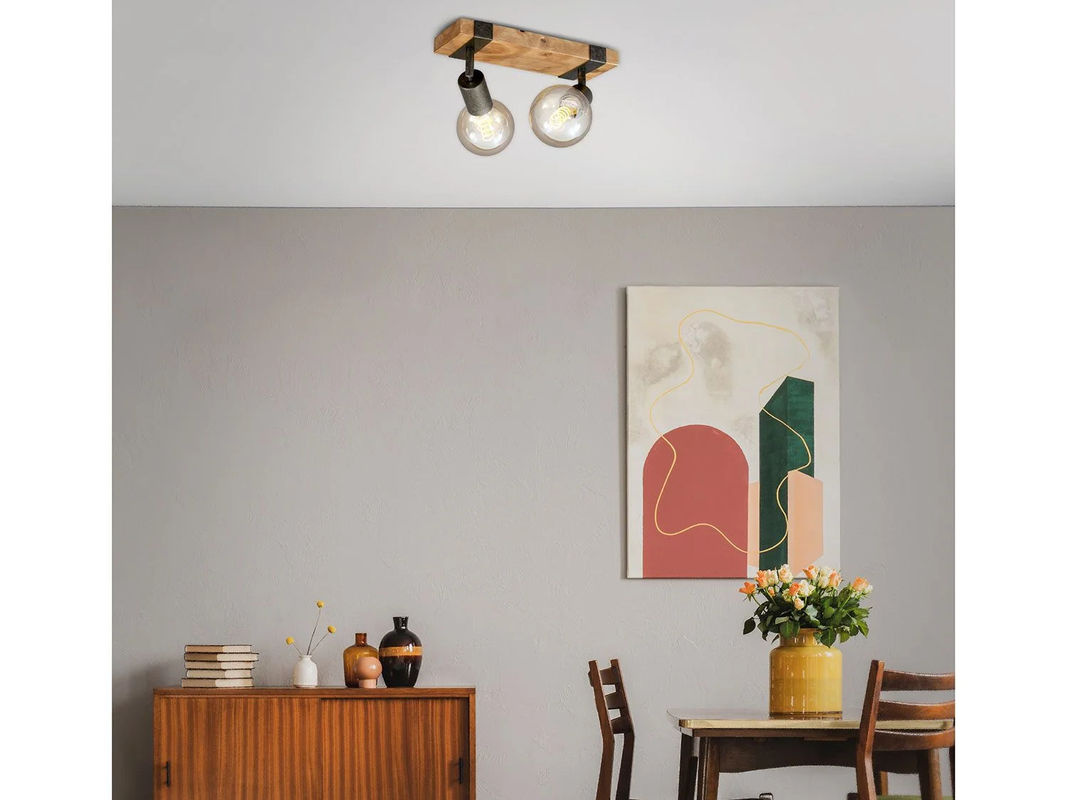 BRILONER Wand- und Deckenleuchte Vintage aus Holz und Metall in Bronze mit verstellbarem 2er Spot für E27 Leuchtmittel - Bild 2