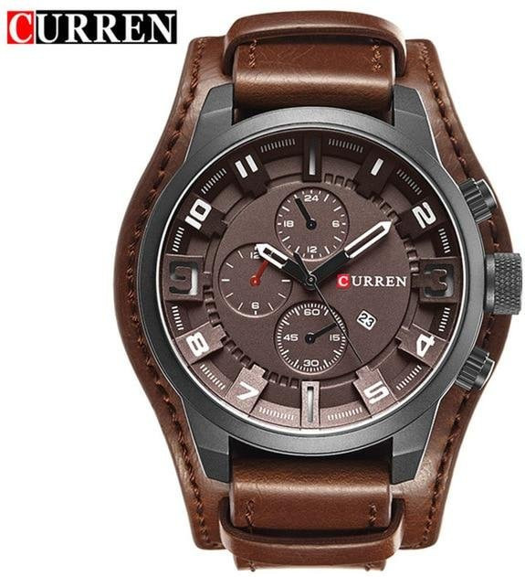 CURREN Armbanduhr Quarz, Edelstahl, Leder, Braun, Herren - Bild 1