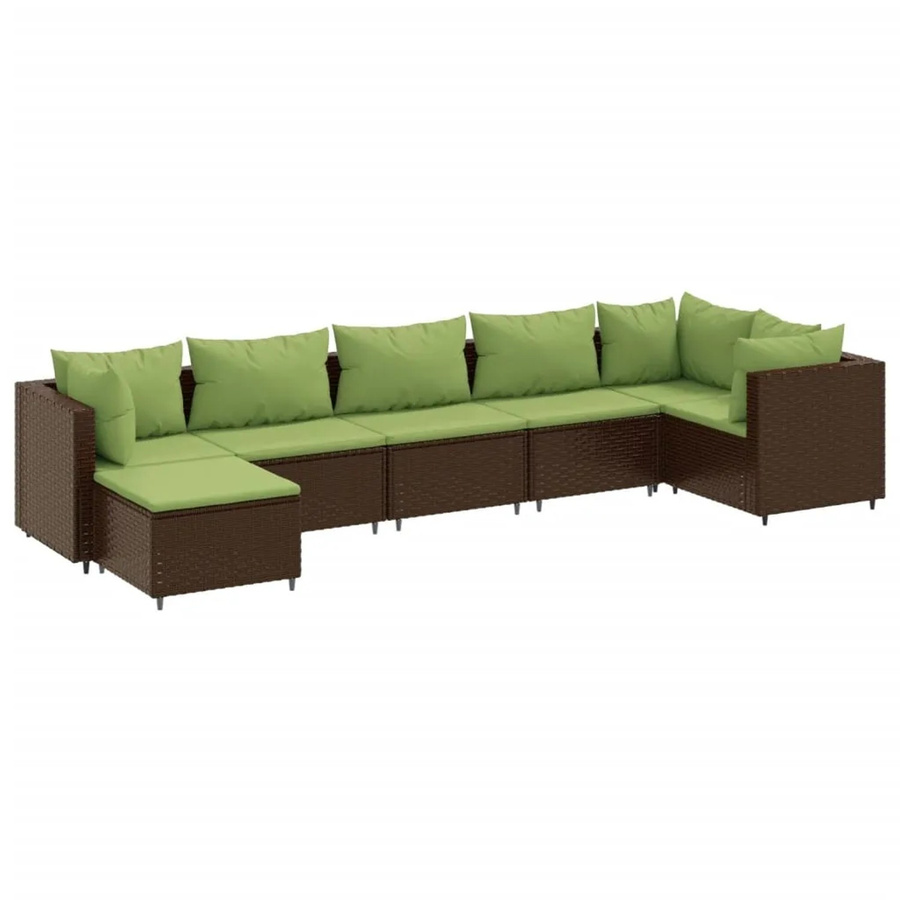 vidaXL 7-tlg Garten-Lounge-Set Modell 10 in Braun aus Poly-Rattan mit Kissen und L-Form - Bild 2