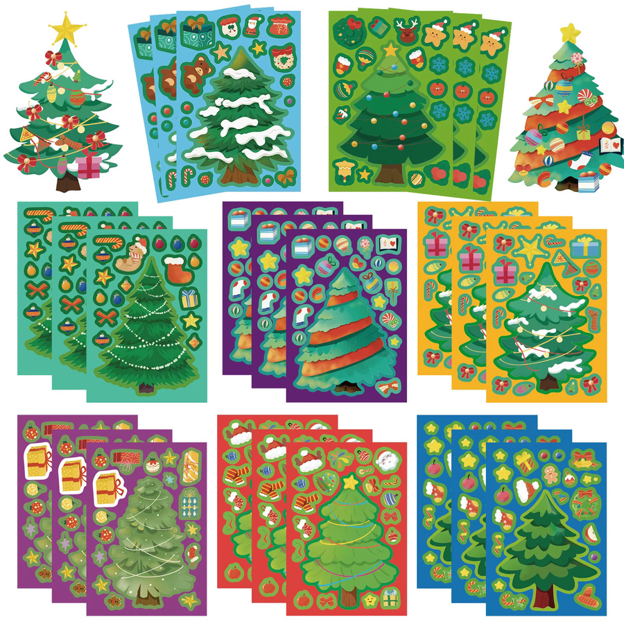 Wiederverwendbare Vinyl-Weihnachtsbaumpuzzle Make a Face Aufkleber in Mehrfarben für Notizbücher, Kühlschränke und Dekoration - Bild 2