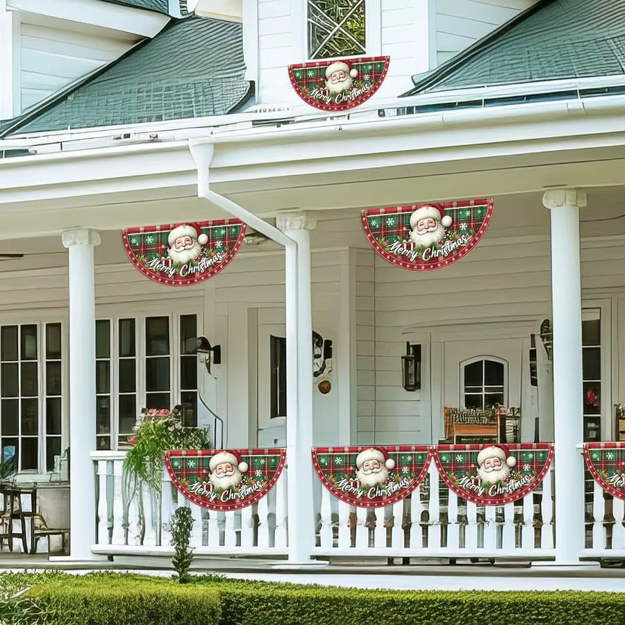 VIKAMA Weihnachts-Weihnachtsmann fächerförmiges Banner als Outdoor-Flagge für Gartenzaun und Balkon zur Weihnachts- und Neujahrsdekoration - Bild 3