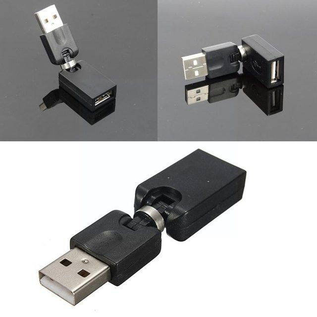 BSN USB 2.0 Verlängerungskabel-Adapter mit 360-Grad-Drehwinkel, USB-A Stecker auf USB-A Buchse, Schwarz - Bild 1