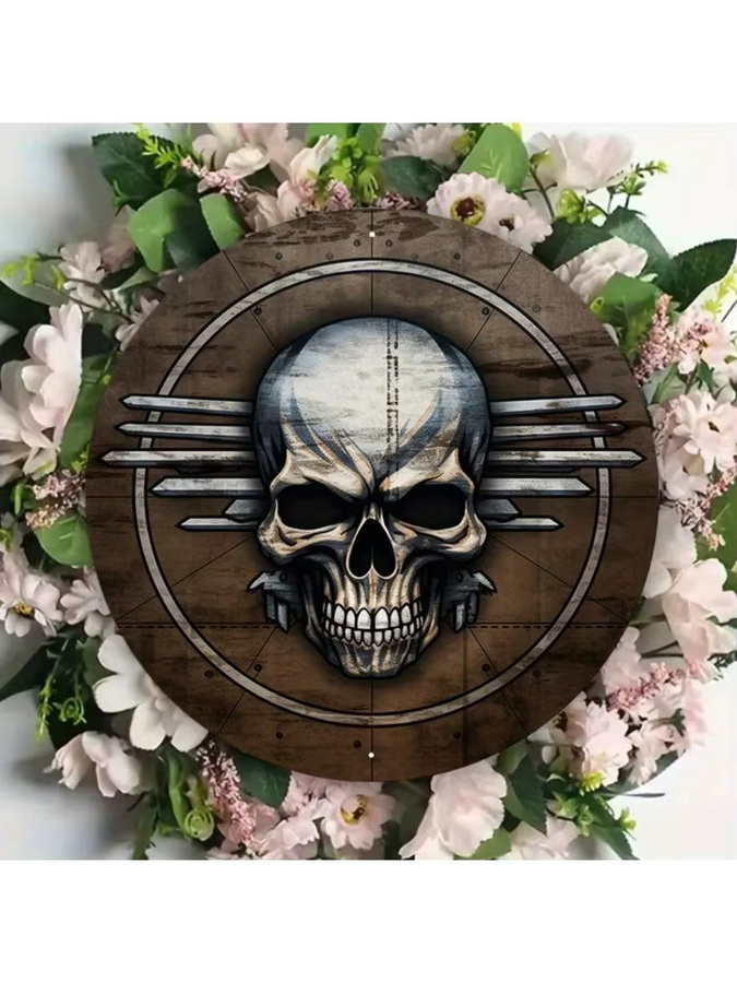 CIFBUY AirForceFlyingSkull Metallschild in Rundform mit Holzkreis-Design, Mehrfarbig - Bild 6