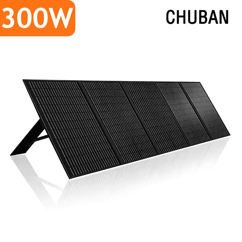 CHUBAN Tragbares faltbares Solarpanel-Set 300W in Schwarz mit wasserdichter Notstrom-Solarladegerät für Camping und Powerstation - Bild 1