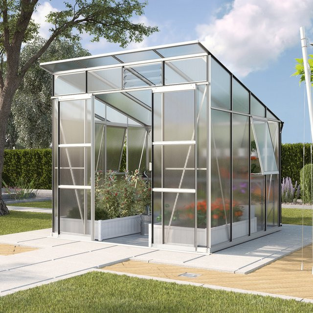 Vitavia Gewächshaus Playa 7600 mit Pultdach aus Aluminium und Polycarbonat in Silber und Transparent, 7,6 m², B: 291,6 cm, H: 240,0 cm, T: 258,0 cm - Bild 1