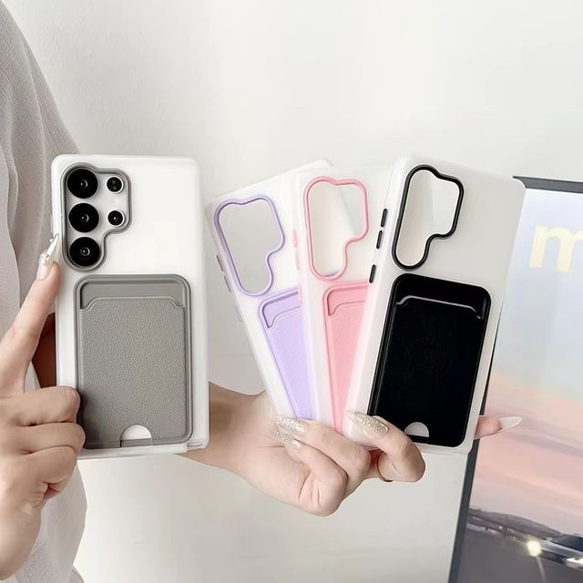 Stoßfeste Samsung Handyhülle mit Kartenfach und Brieftaschenfunktion in Pink für Galaxy S25, S24, S23 Ultra Plus und S24 FE - Bild 1