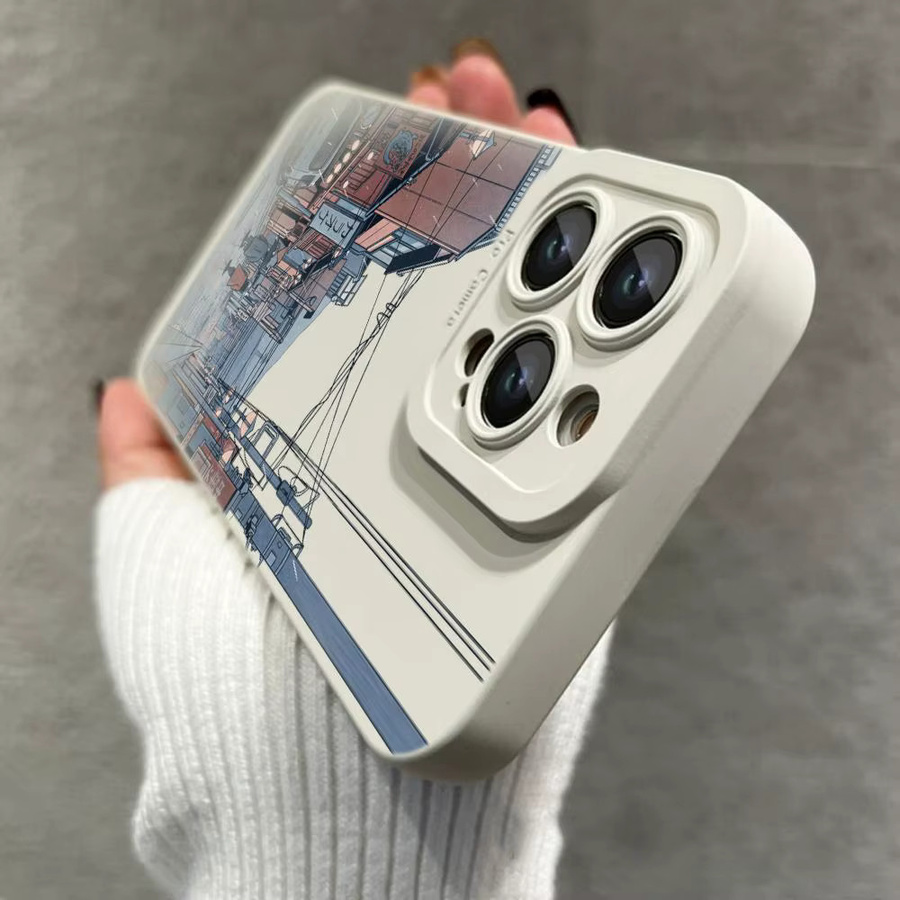 HYBXAXC Anime Town Handyhülle für iPhone 17 16 15 14 13 12 11 Pro Max Mini XS XR 7 8 Plus 16e in Multicolour, matte weiche TPU Schutzhülle - Bild 2