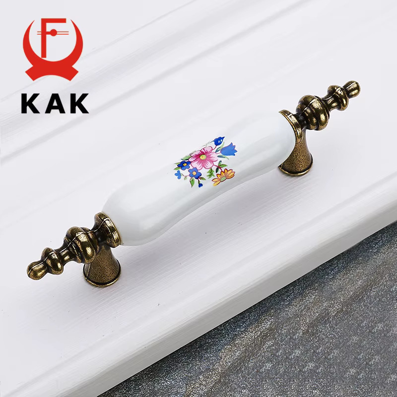 KAK Möbelgriff Morning Glory aus Keramik und Zinklegierung in Antik Bronze und Multicolour für Schrank, Schublade und Tür - Bild 2