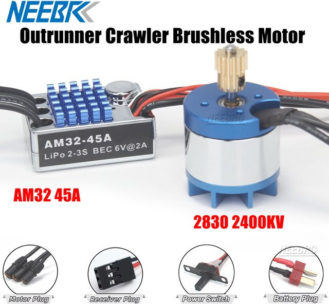 NEEBRC 2830 2400KV Crawler Bürstenloser Motor Outrunner, mit 14T Getriebe, 45A ESC BEC, für 1/12 RC MN128 Off Road Modellauto - Bild 1