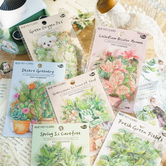 Mengtai 30 Stück Grüne Aquarell Pflanzen Aufkleber für Scrapbooking und DIY Journaling - Bild 1