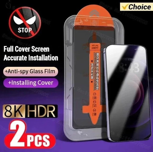 2er-Pack Anti-Spionage Displayschutz aus gehärtetem Glas für iPhone 17 16 15 14 13 12 11 Pro Max Plus, transparent - Bild 1