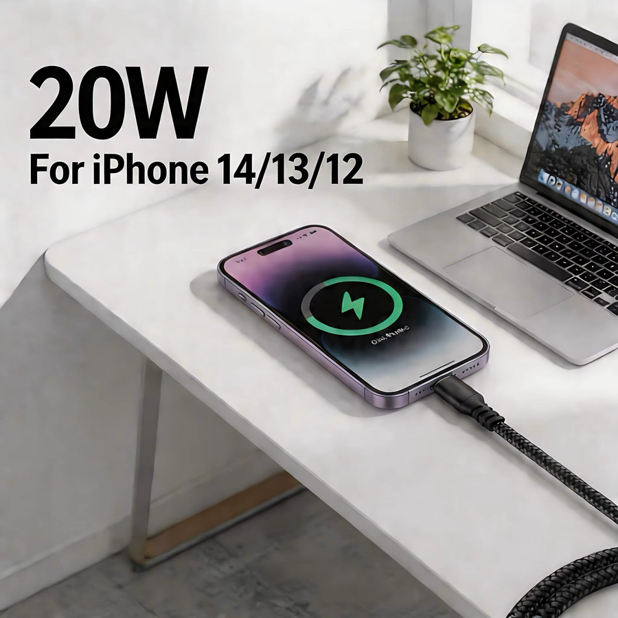LAIHONEN MFi-zertifiziertes USB-C auf Lightning Schnellladekabel in Schwarz für iPhone und iPad - Bild 2