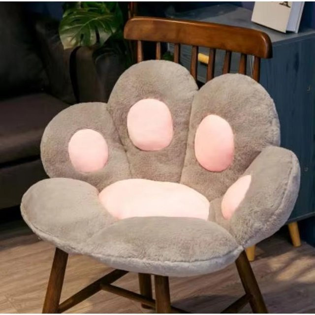 Kawaii Katzenpfoten Plüsch Bodenkissen in Grau, weiches Stofftier-Gesäßpolster für Sofa und Büro, B/T: 70 x 60 cm - Bild 1