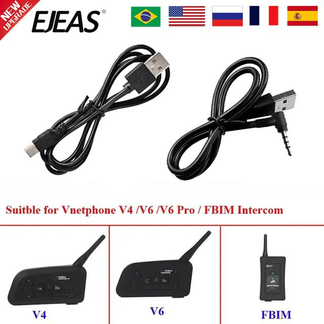 Original EJEAS Ladekabel mit 3,5mm Jack und Typ-C Schnittstelle für V6 Pro+, V4 Plus und Vnetphone Intercom Bluetooth Headsets, Schwarz - Bild 1