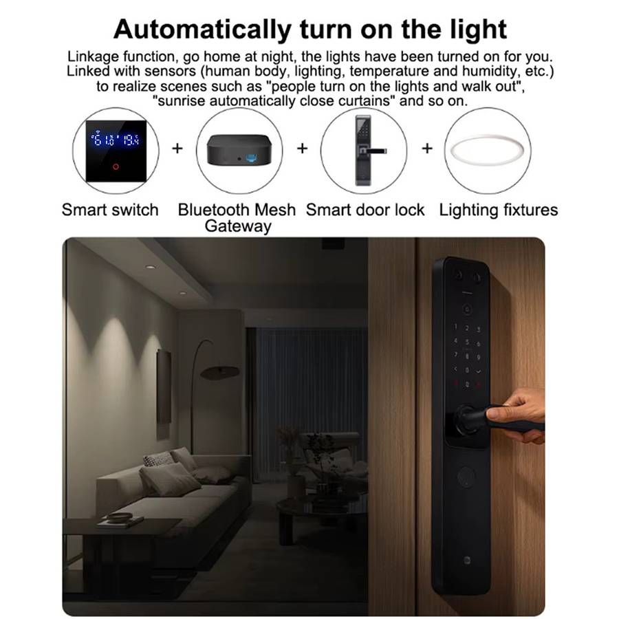 RKHK Smart-Schalter WLAN Touch-Lichtschalter mit Temperatur- und Feuchtigkeitssensor Tuya Steuerung für Amazon Alexa und Google Assistant Schwarz - Bild 4