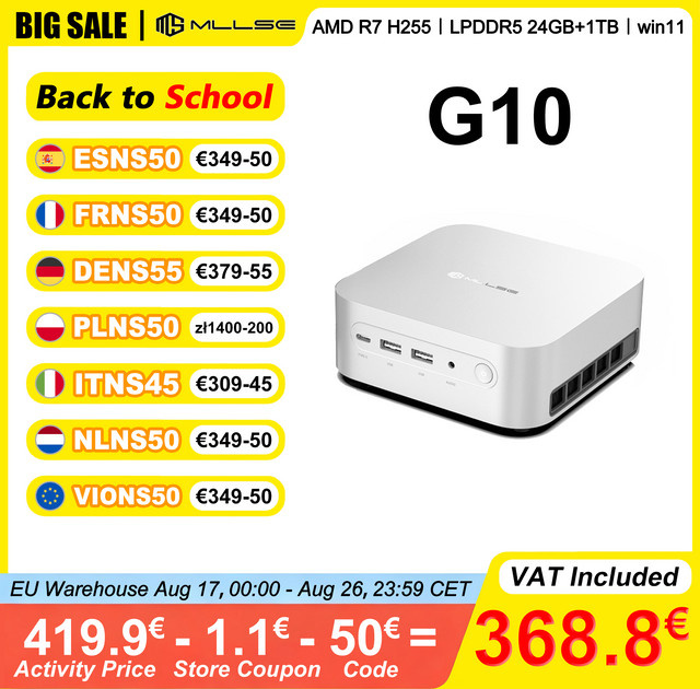 MLLSE G10 Mini PC mit AMD Ryzen 7 H255, 24GB LPDDR5 RAM, 1TB ROM, Windows 11, AMD Radeon 780M, WiFi 6, Bluetooth 5.2, HDMI und DisplayPort, Weiß - Bild 1