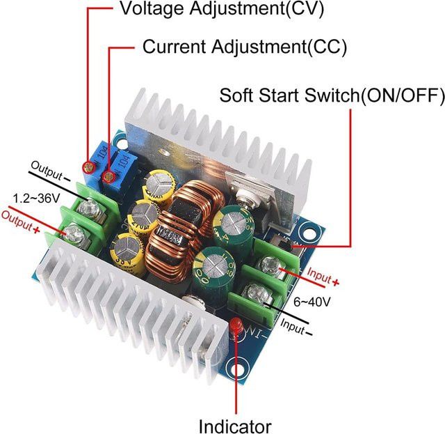 AOKIN DC-DC-Abwärtswandlermodul Abwärtsregler einstellbarer Konverter 300 W 20 A CC 6–40 V auf 1,2–36 V - Bild 1
