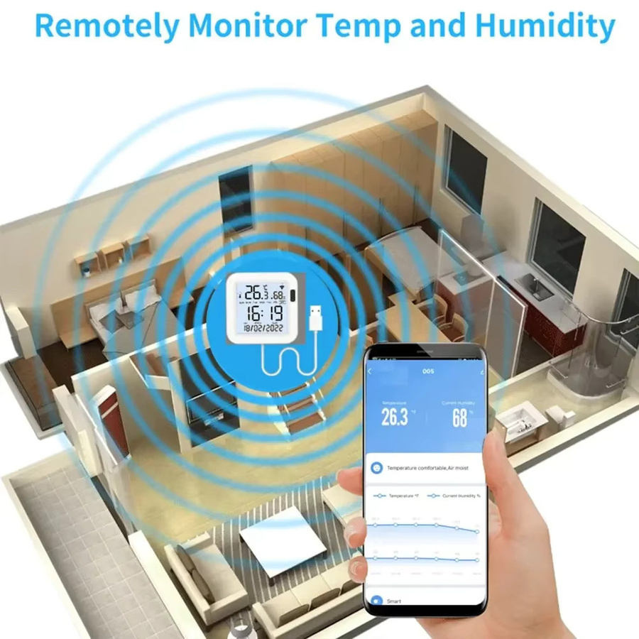 Tuya WiFi Temperatur-Feuchtigkeitssensor mit Hintergrundbeleuchtung in Weiß für Smart Home App-Steuerung mit SmartLife und Alexa Unterstützung - Bild 2