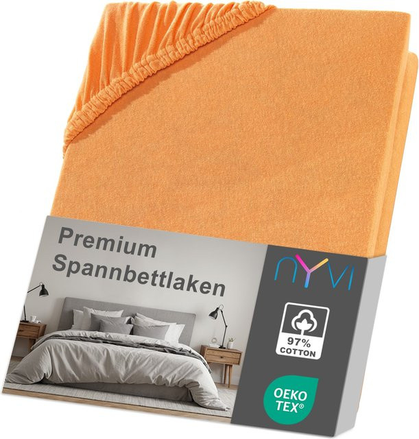 NYVI DreamScience Premium Spannbettlaken aus Baumwolle, Farbe: Orange, B/T: 180 x 200 cm, Höhe: 40 cm, Bügelfrei und mit Einlaufschutz - Bild 1