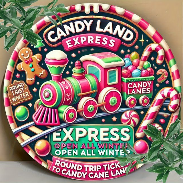 Potdemiel Candy Land Express Vintage Wanddekoration aus Aluminium mit Lebkuchenmann und Zuckerstangen, Multicolor, B/H: 20,32 x 20,32 cm - Bild 1