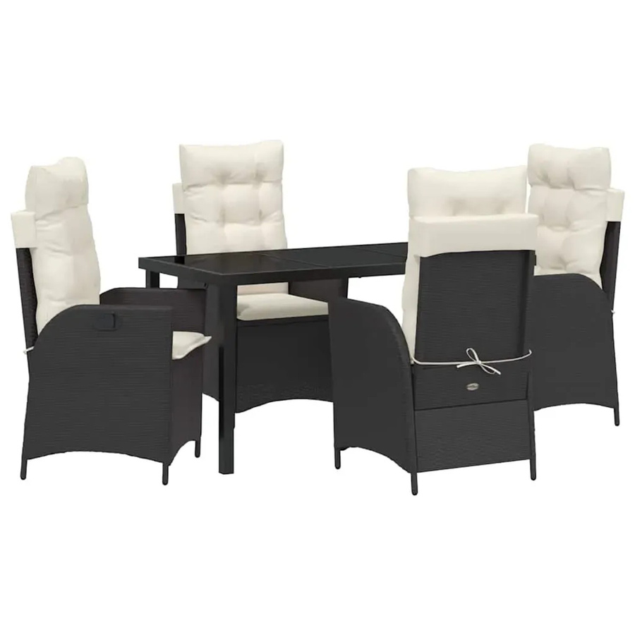 vidaXL Garten Essgruppe 5-teilig aus Poly-Rattan und Glas in Schwarz-Creme - Bild 2