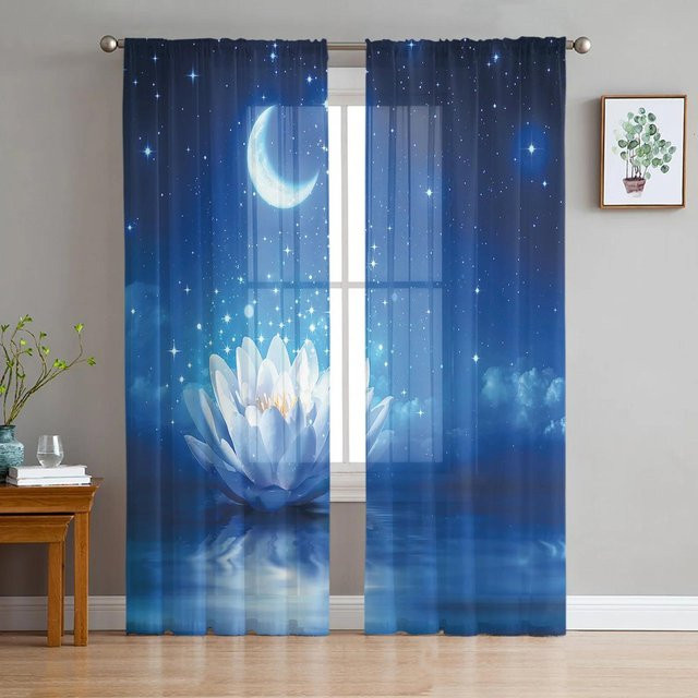 Yiran Furniture Lotusblume Tüllvorhang Gelb mit Blumenmuster, Breite: 135 cm, Höhe: 137 cm - Bild 1