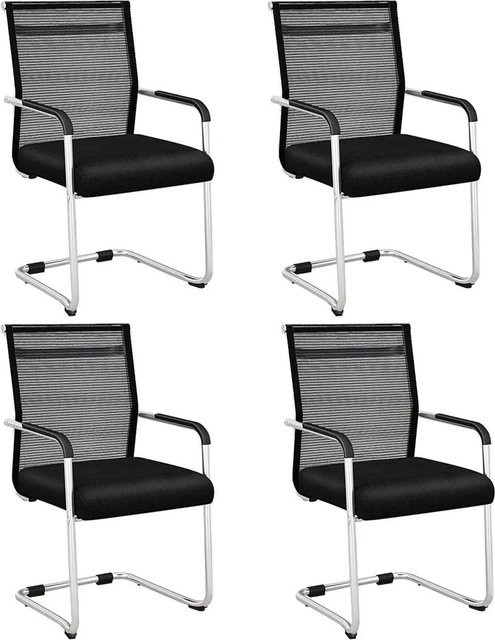 Costway 4er Set Freischwinger Stühle mit Armlehnen stapelbar in Schwarz - Bild 1