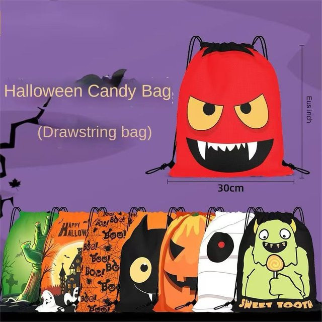 VIKAMA Halloween Candy Kordelzugbeutel in Multicolor mit Kürbis und Geist für Trick-or-Treat, B/H/T: 27,0 x 34,0 x 27,0 cm - Bild 1