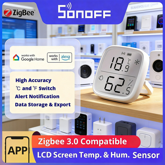 SONOFF SNZB-02D Zigbee Temperatur- und Feuchtigkeitssensor in Weiß, kompatibel mit Alexa und Smart Scenes über die ZBBridge - Bild 1