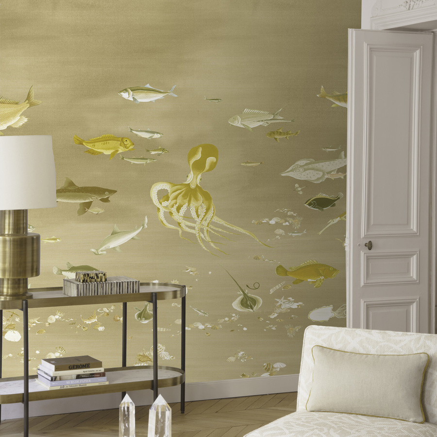 Nobilis Mural Ito GRD110 Wandtattoo in Gold Beige Gelb mit maritimem abstraktem Textildesign - Bild 1
