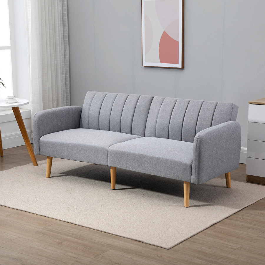 Aosom HOMCOM Schlafsofa Grau, 2-Sitzer Sofa mit Schlaffunktion und verstellbarer Rückenlehne, gepolsterte Couch mit Holzbeinen, B/T/H: 173 x 75 x 73 cm - Bild 2
