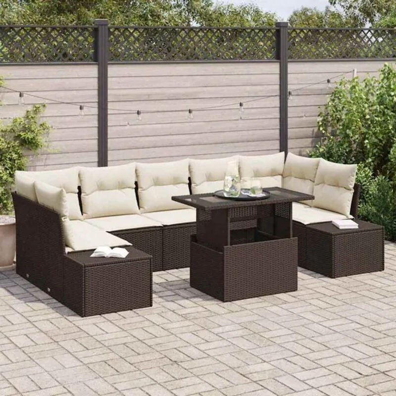 Vidaxl Loungemöbel Garten-Sofa-Set aus Polyrattan in Braun und Beige, 8-teilig, B/T/H: 100 x 55 x 73 cm - Bild 1