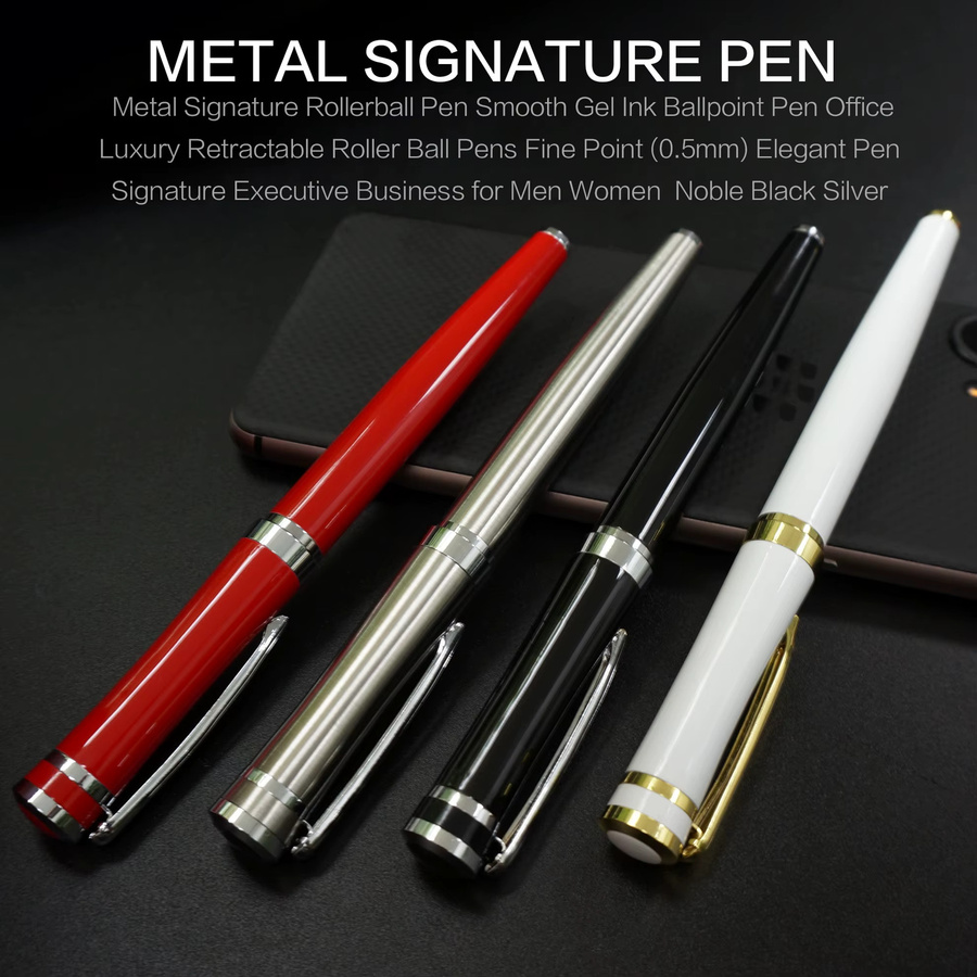 STONEGO Klassischer Metall-Rollerball-Stift in Schwarz mit feiner 0,5mm Spitze - Bild 3