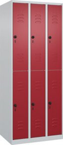 C+P Doppelstock-Spind Classic PLUS mit 3 Abteilen, Stahl, grau/rot, H x B x T: 185 x 75 x 50 cm, mit Sicherheits-Drehriegel und Garderobenstange - Bild 1