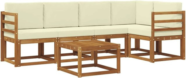 vidaXL Outdoor-Sofagarnitur L-Form aus Akazienholz mit Kissen und Couchtisch in Braun und Beige - Bild 1