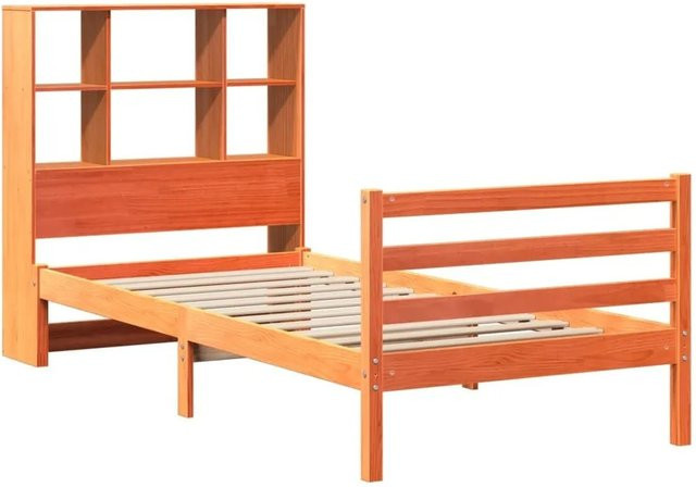 vidaXL Massivholzbett aus Kiefernholz mit Regal in Wachsbraun, B/T/H: 75 x 190 x 110 cm - Bild 1