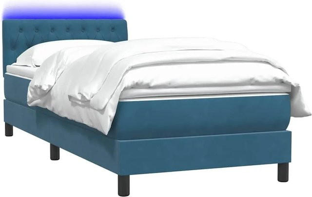 vidaXL Boxspringbett mit Matratze in Dunkelblau, Hybridbett aus Samt mit LED-Unterbettbeleuchtung und USB-Ladeanschluss, B/T/H: 80 x 220 x 78 cm - Bild 1
