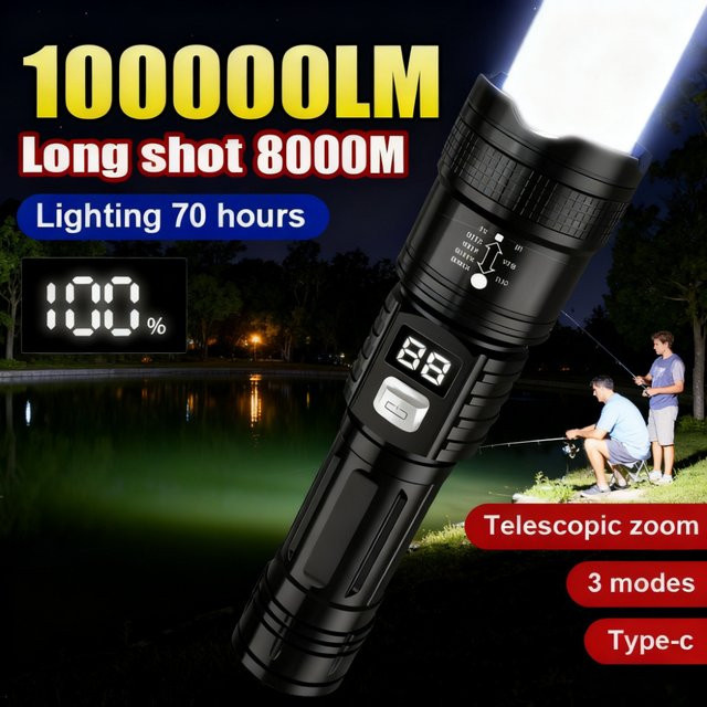 XIWANGFIRE Hochleistungs-LED-Taschenlampe in Schwarz, wiederaufladbare taktische Lampe für Outdoor und Camping - Bild 1