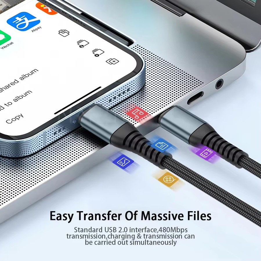 NNBILI USB-C auf USB-C Schnellladekabel mit 100W PD, 5A Type-C Kabel in Schwarz - Bild 3