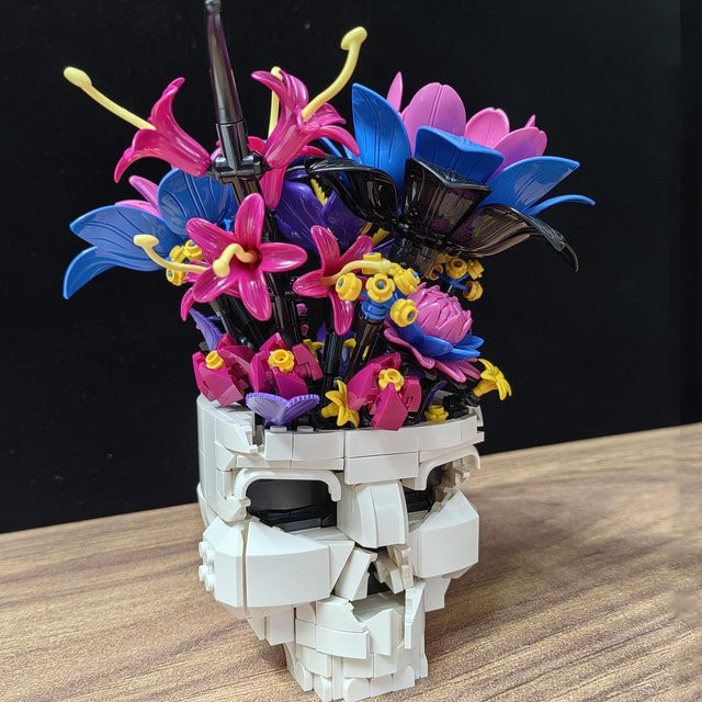 Lila Totenkopf-Blumenstrauß Bausteine, Skelettblumen, ab 6 Jahren - Bild 1