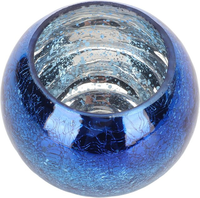 Handgefertigter Teelichthalter aus Glas mit Eisrissmuster in Blau von GoolRC für romantische Tischdekoration bei Hochzeiten und Partys - Bild 1