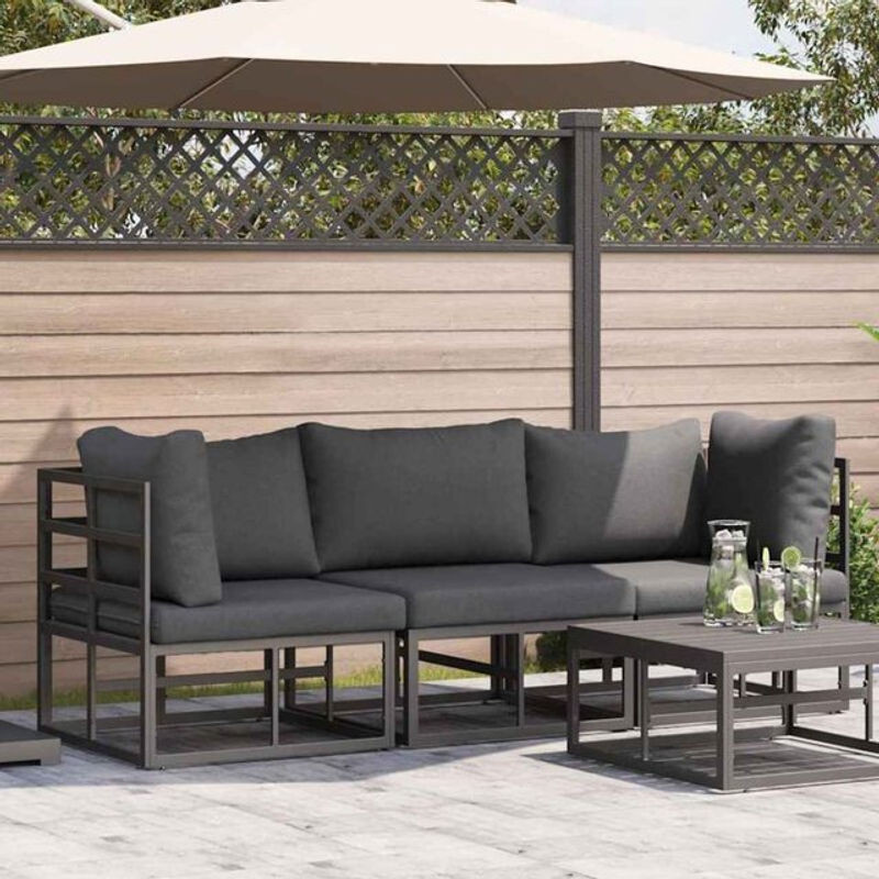 vidaXL Loungemöbel Set aus Metall mit Kissen, 3-teilig, Schwarz und Anthrazit, modern und minimalistisch - Bild 1