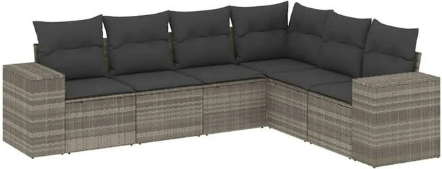 vidaXL 6-teilige Garten-Sofagarnitur in L-Form mit Kissen, Hellgrau, Poly Rattan und Metallgestell - Bild 1