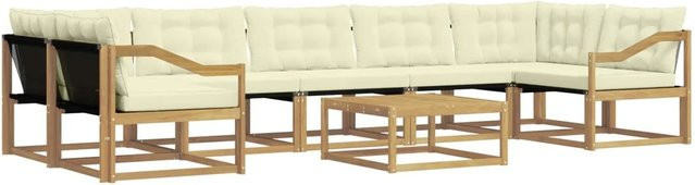 vidaXL Outdoor-Sofagarnitur 8-teilig aus Akazienholz in Weiß und Beige mit Polstern und Couchtisch, L-Form für Garten und Terrasse, B/T/H: 79 x 79 x 37 cm - Bild 1