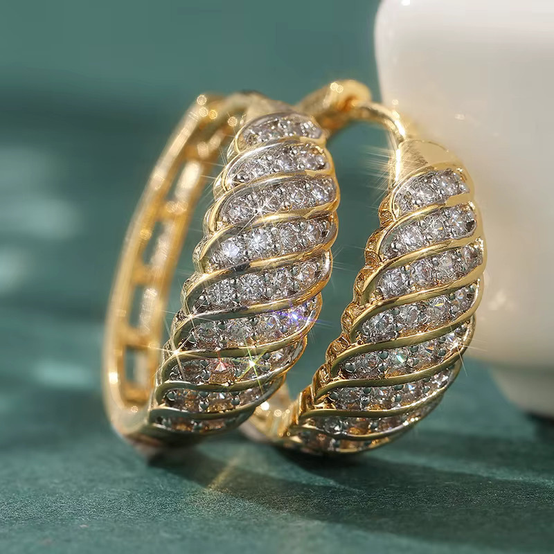 Hoop Ohrring, Kupfer, Gold, Zirkonia, Damen - Bild 3