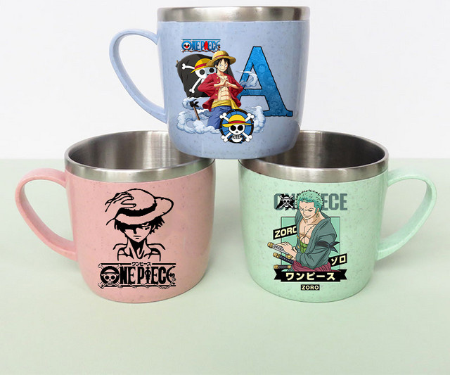 Bandai Luffy Edelstahlbecher mit Doppelwand-Verbrühungsschutz und Kunststoffgriff für Kaffee und Milch - Bild 1