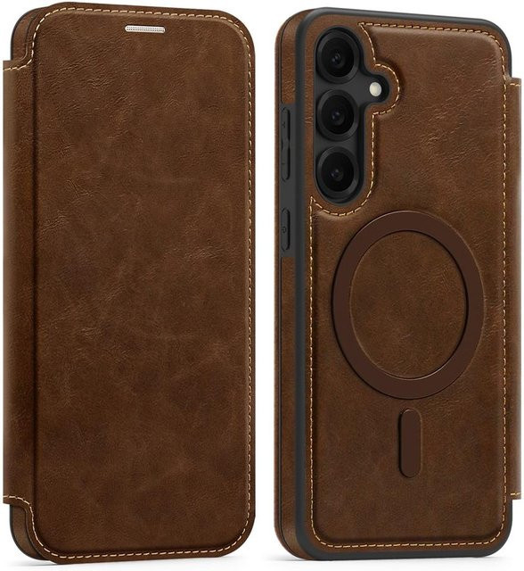 Magnetische Leder-Klapphülle für Samsung Galaxy S26 S25 Ultra S24 Plus S23 FE S22 in Braun mit Kartenfach - Bild 1