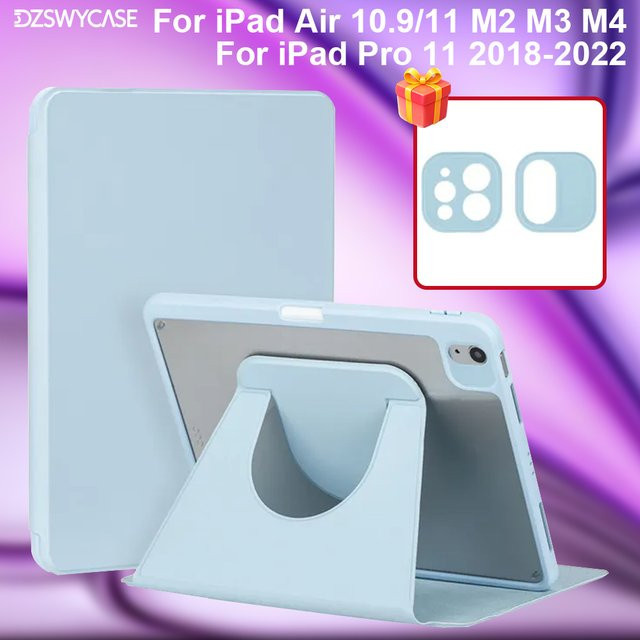 360 Grad drehbare Schutzhülle für Apple iPad Air 11 M2 M3 M4, Air 4, 5 Generation 10,9 Zoll und iPad Pro 11 Zoll 1, 2, 3, 4 Generation in Schwarz mit Stifthalter-Abdeckung - Bild 1