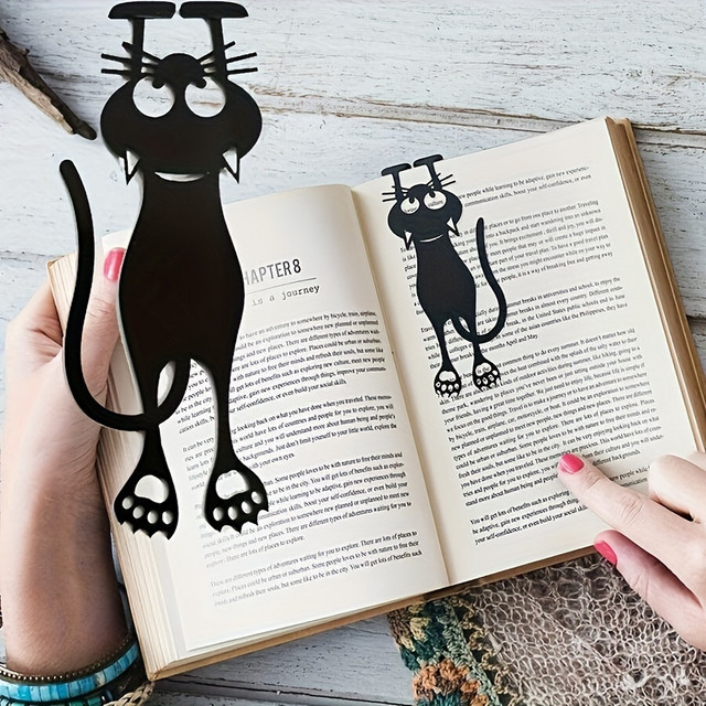 Kawaii 3D-Lesezeichen Set mit schwarzer Katze aus Kunststoff für Schüler und Lehrer - Bild 1